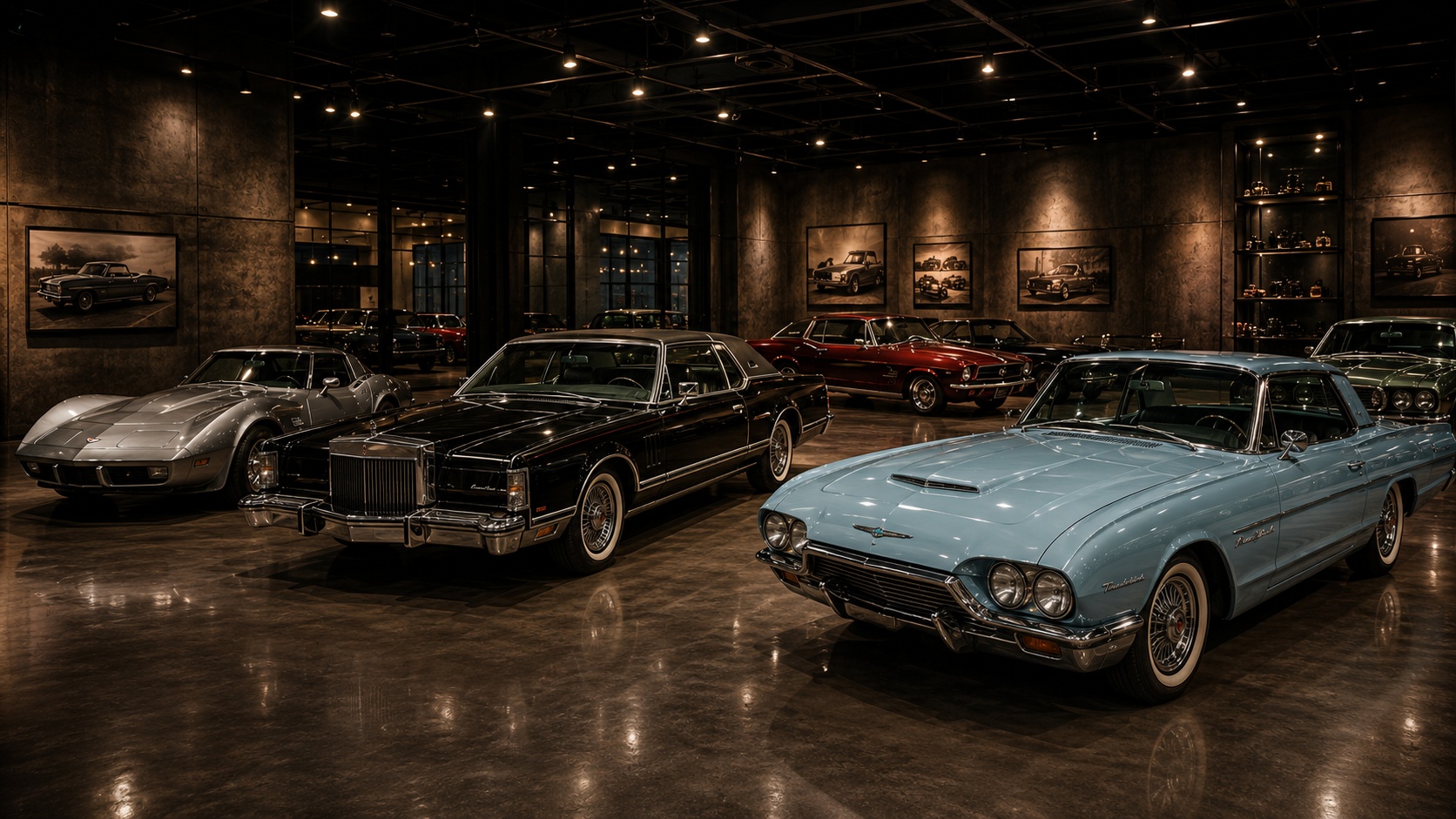 US-Oldtimer in eleganter Ausstellungshalle